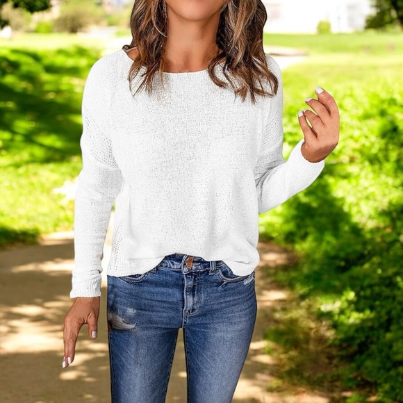 H&M White Relaxed-Fit Boat Neck Sweater Top with Long Dolman Sleeves - Picture 8 of 16